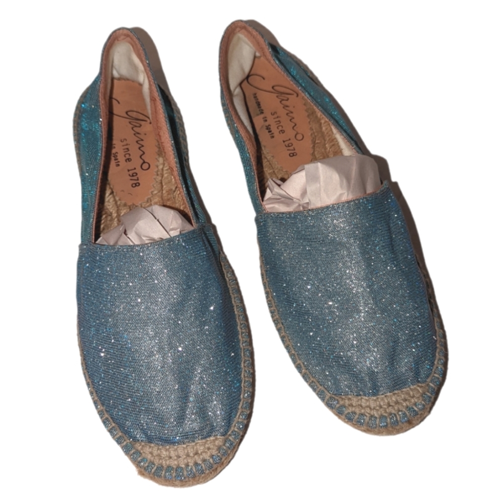 Gaimo Made In Spain Ballerina Espadrilles Flat Blue Shimmer Round Toe 39